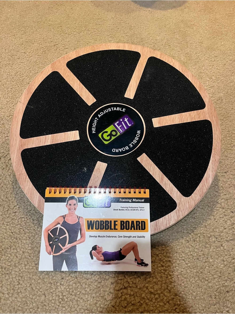 Wobble Board balance workout board  – Black Grip with Natural Wood Finish